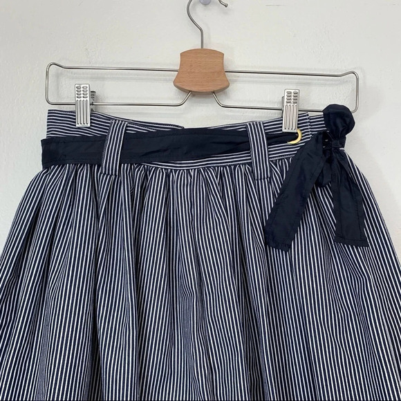 Free Generation Pleated Skirt Medium Blue White Pinstripe Full Flowy Tie Waist - Picture 2 of 11